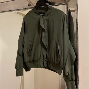 Olive Green Ruffle Bomber